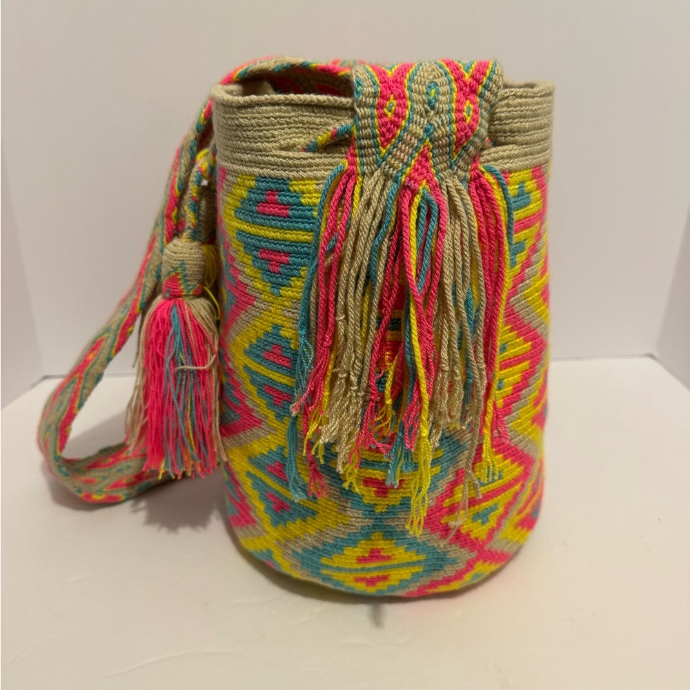Wayuu Designer Collection Hobo Bag Wayuu Crochet, Large Drawstring Tassel Boho - Picture 7 of 11